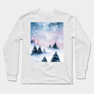 Winter landscape watercolor Long Sleeve T-Shirt